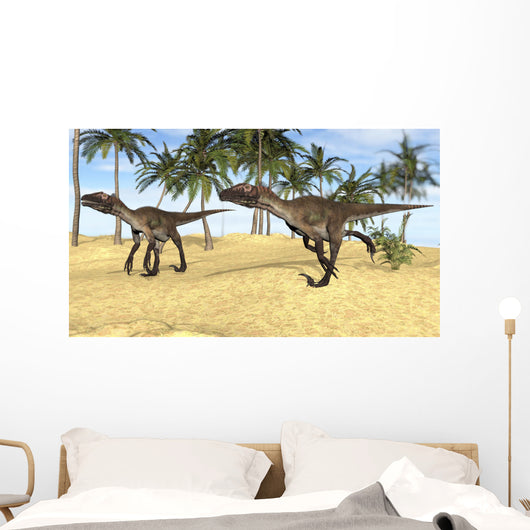 Two Utahraptors Prehistoric Environment Wall Decal