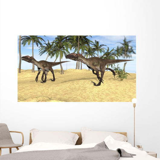 Two Utahraptors Prehistoric Environment Wall Decal