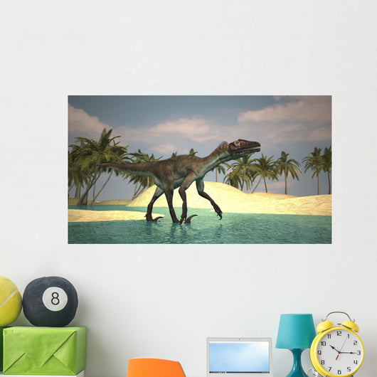 Utahraptor Walking across Riverbed Wall Decal