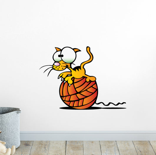 Cartoon Kitty W Ball Wall Decal