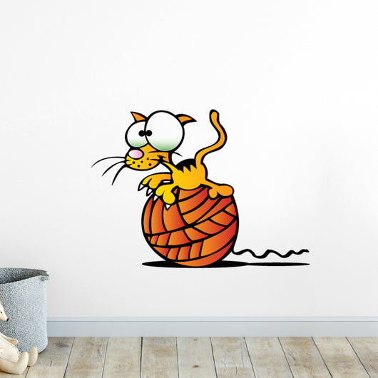 Cartoon Kitty W Ball Wall Decal