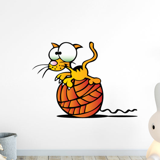 Cartoon Kitty W Ball Wall Decal