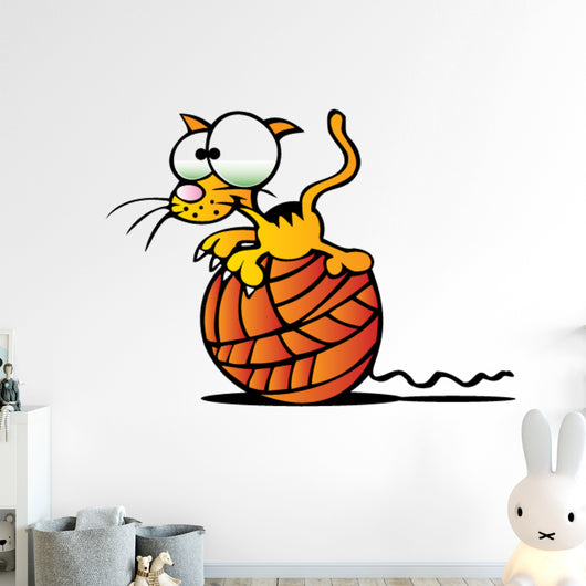 Cartoon Kitty W Ball Wall Decal