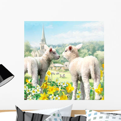 Easter Lambs Wall Decal shown on a wall