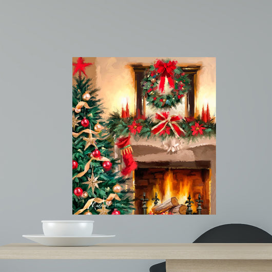 Christmas Fireplace Wall Mural