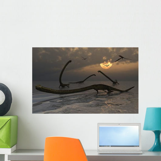 Illustration Herd Tanystropheus Reptiles Wall Decal Design 2