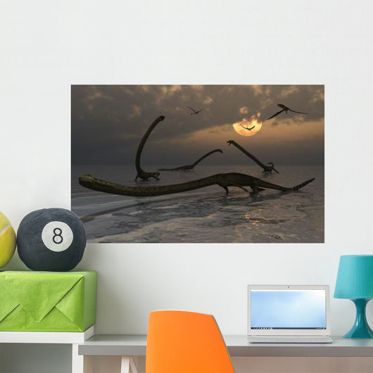 Illustration Herd Tanystropheus Reptiles Wall Decal Design 2