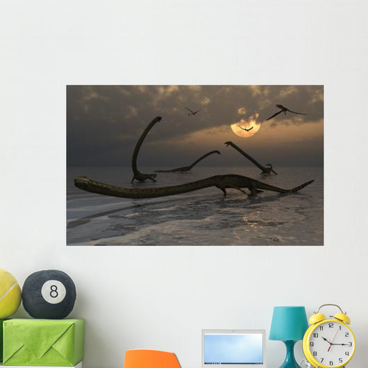 Illustration Herd Tanystropheus Reptiles Wall Decal Design 2