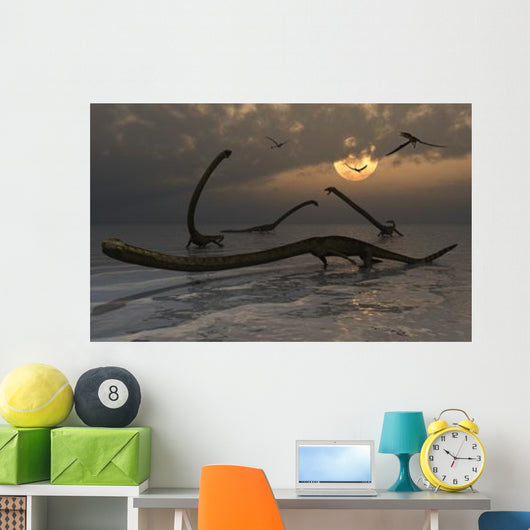 Illustration Herd Tanystropheus Reptiles Wall Decal Design 2