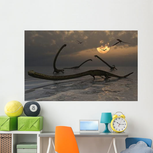 Illustration Herd Tanystropheus Reptiles Wall Decal Design 2