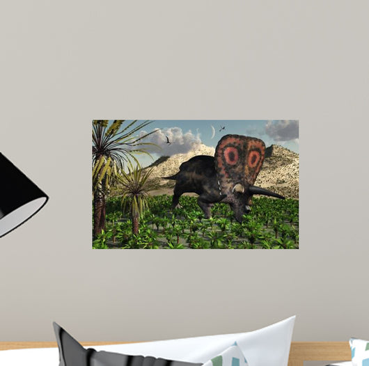 Lone Torosaurus Dinosaur Feeding Wall Decal Design 2