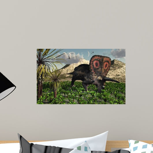 Lone Torosaurus Dinosaur Feeding Wall Decal Design 2
