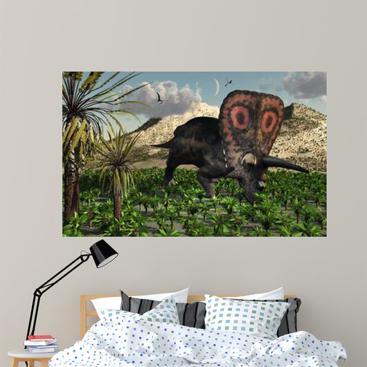 Lone Torosaurus Dinosaur Feeding Wall Decal Design 2