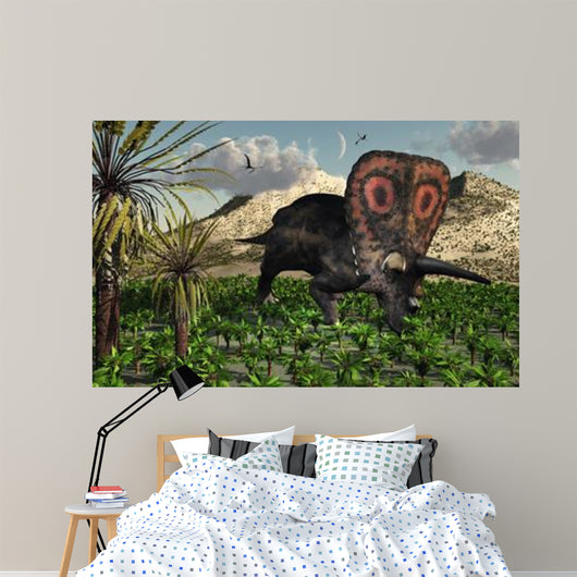 Lone Torosaurus Dinosaur Feeding Wall Decal Design 2