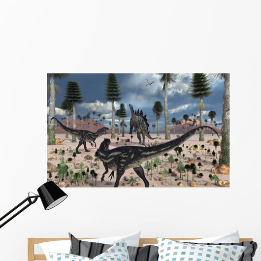 Pair Allosaurus Dinosaurs Confront Wall Decal