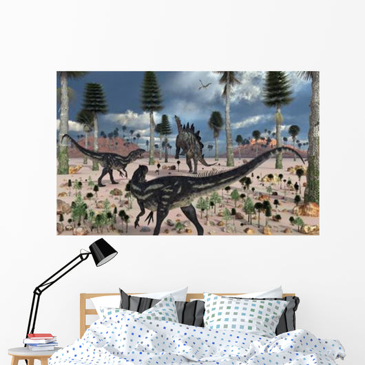 Pair Allosaurus Dinosaurs Confront Wall Decal