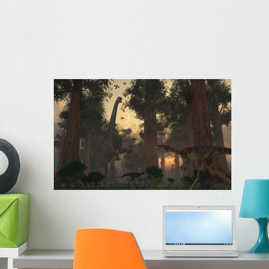 Camarasaurus Dinosaur Feeding While Wall Decal
