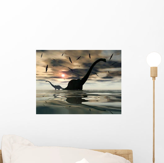 Diplodocus Dinosaurs Bathe Large Wall Decal Design 4