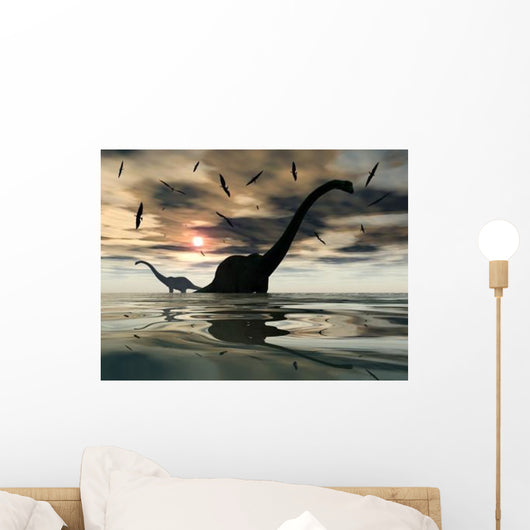 Diplodocus Dinosaurs Bathe Large Wall Decal Design 4