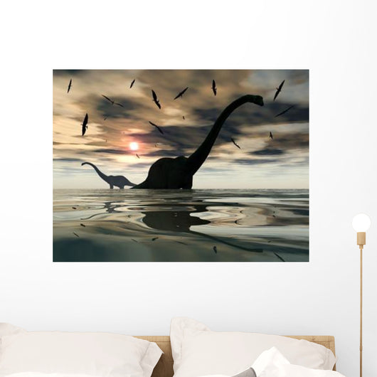 Diplodocus Dinosaurs Bathe Large Wall Decal Design 4