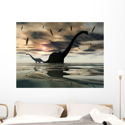 Diplodocus Dinosaurs Bathe Large Wall Decal Design 4