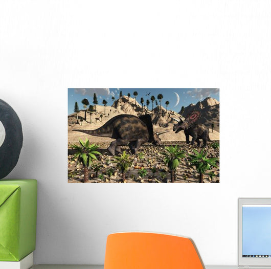 Pair Torosaurus Dinosaurs Fight Wall Decal Design 2