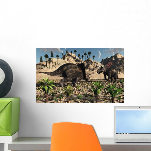 Pair Torosaurus Dinosaurs Fight Wall Decal Design 2