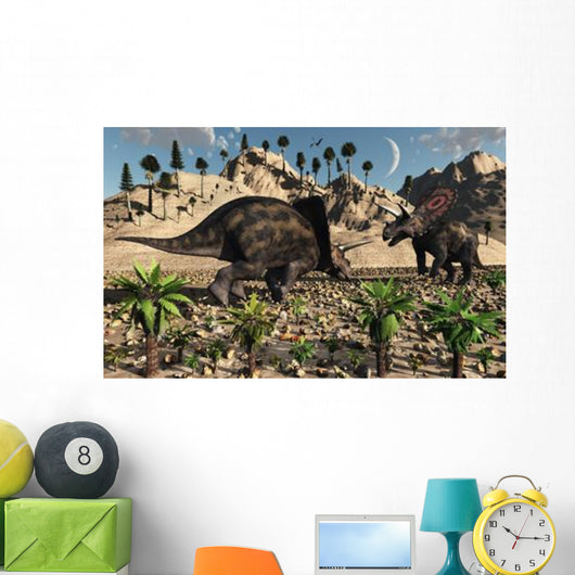 Pair Torosaurus Dinosaurs Fight Wall Decal Design 2