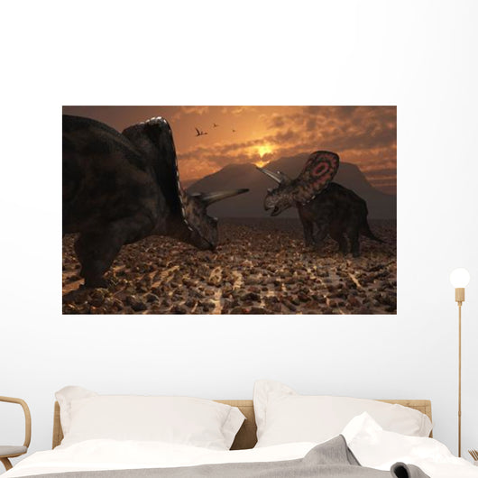 Pair Torosaurus Dinosaurs Fight Wall Decal Design 1
