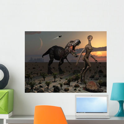 Reptoids Tame Dinosaurs Using Wall Decal shown on a wall