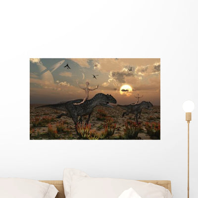 Reptoids Race Allosaurus Dinosaurs Wall Decal shown on a wall