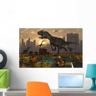 Dinosaurs Run Wild and Wall Decal shown on a wall