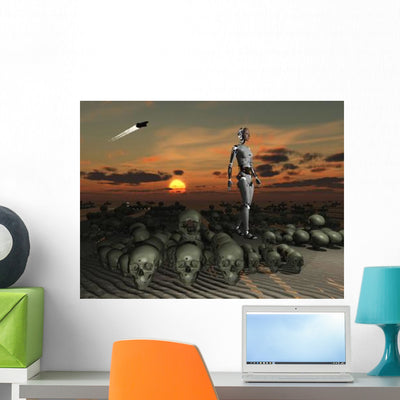 Android Walks amongst Pile Wall Decal shown on a wall