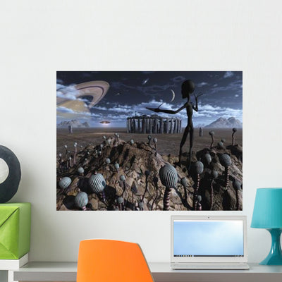 Alien Explorers Alien World Wall Decal Design 2 shown on a wall