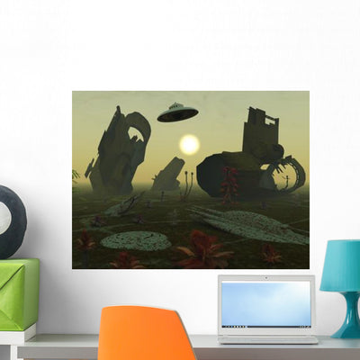 Artist's Concept Alien Scrap Wall Decal shown on a wall