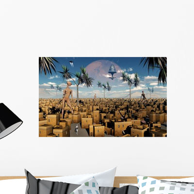 Artist's Concept Aliens Visiting Wall Decal shown on a wall