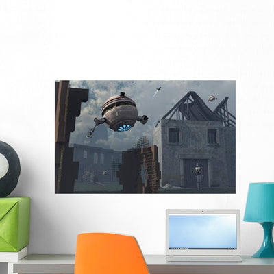 Space Probes and Androids Wall Decal shown on a wall