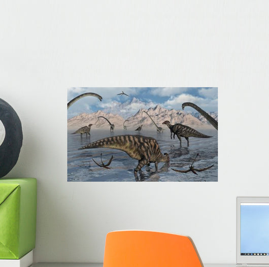 Omeisaurus and Parasaurolphus Dinosaurs Wall Decal Design 2
