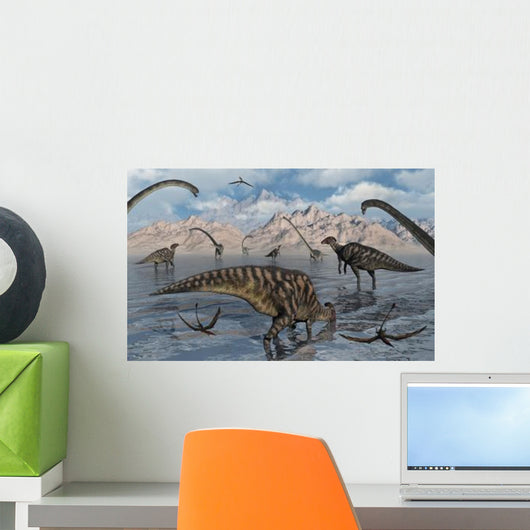 Omeisaurus and Parasaurolphus Dinosaurs Wall Decal Design 2