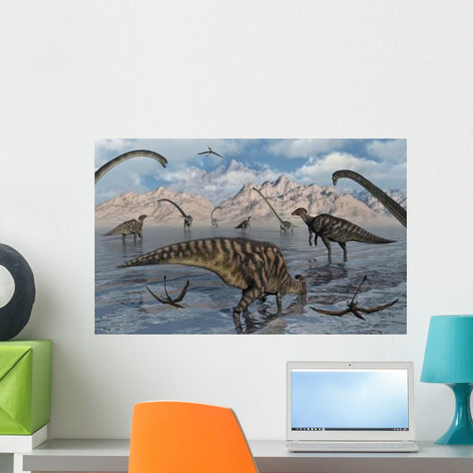 Omeisaurus and Parasaurolphus Dinosaurs Wall Decal Design 2