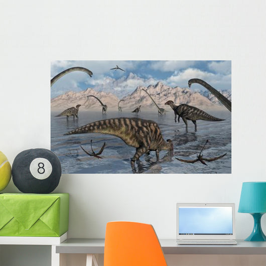 Omeisaurus and Parasaurolphus Dinosaurs Wall Decal Design 2