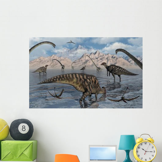 Omeisaurus and Parasaurolphus Dinosaurs Wall Decal Design 2