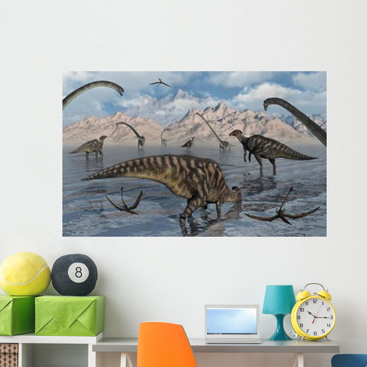 Omeisaurus and Parasaurolphus Dinosaurs Wall Decal Design 2