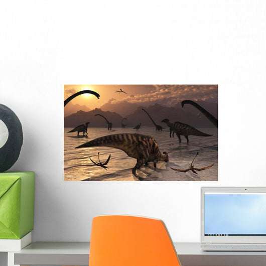 Omeisaurus and Parasaurolphus Dinosaurs Wall Decal Design 1