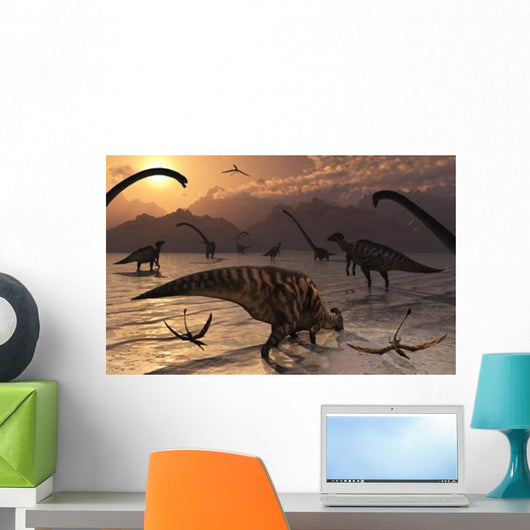 Omeisaurus and Parasaurolphus Dinosaurs Wall Decal Design 1