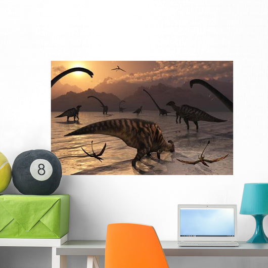 Omeisaurus and Parasaurolphus Dinosaurs Wall Decal Design 1
