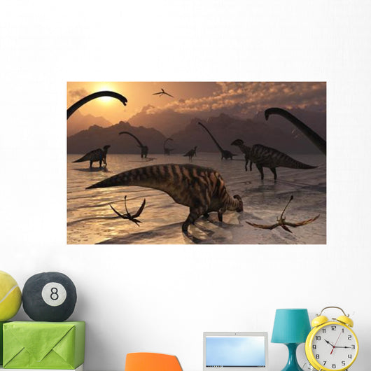 Omeisaurus and Parasaurolphus Dinosaurs Wall Decal Design 1