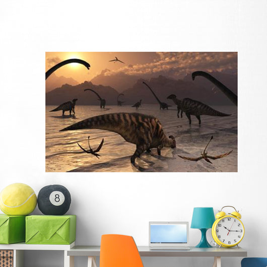 Omeisaurus and Parasaurolphus Dinosaurs Wall Decal Design 1