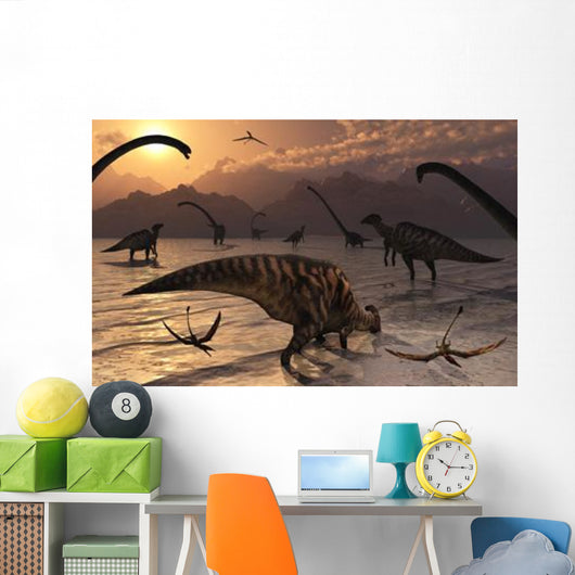 Omeisaurus and Parasaurolphus Dinosaurs Wall Decal Design 1