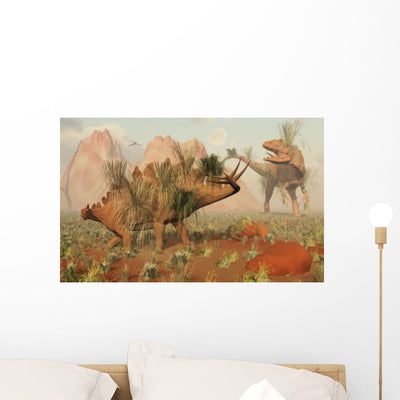 Living Fossils Stegosaurus and Wall Decal shown on a wall